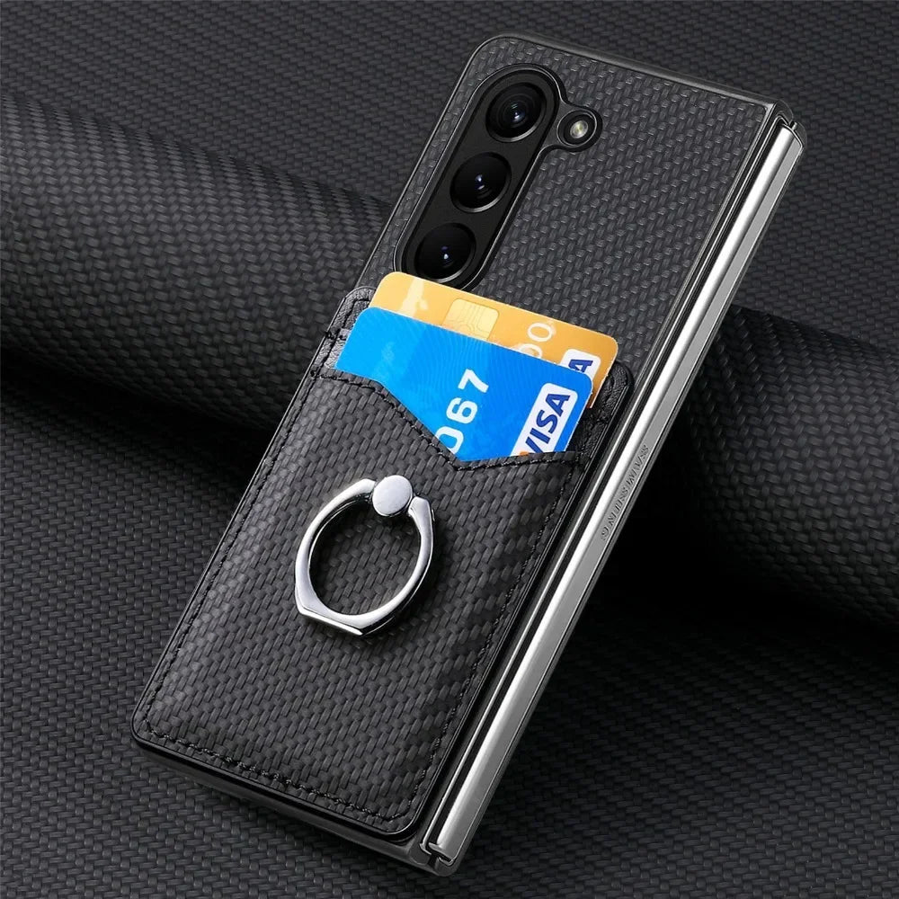 PU Leather for Samsung Galaxy Z Fold 7 6 5 4 3 5G Wallet Phone Case with Credit Card Slot Holder Shockproof Ring Stand Cover