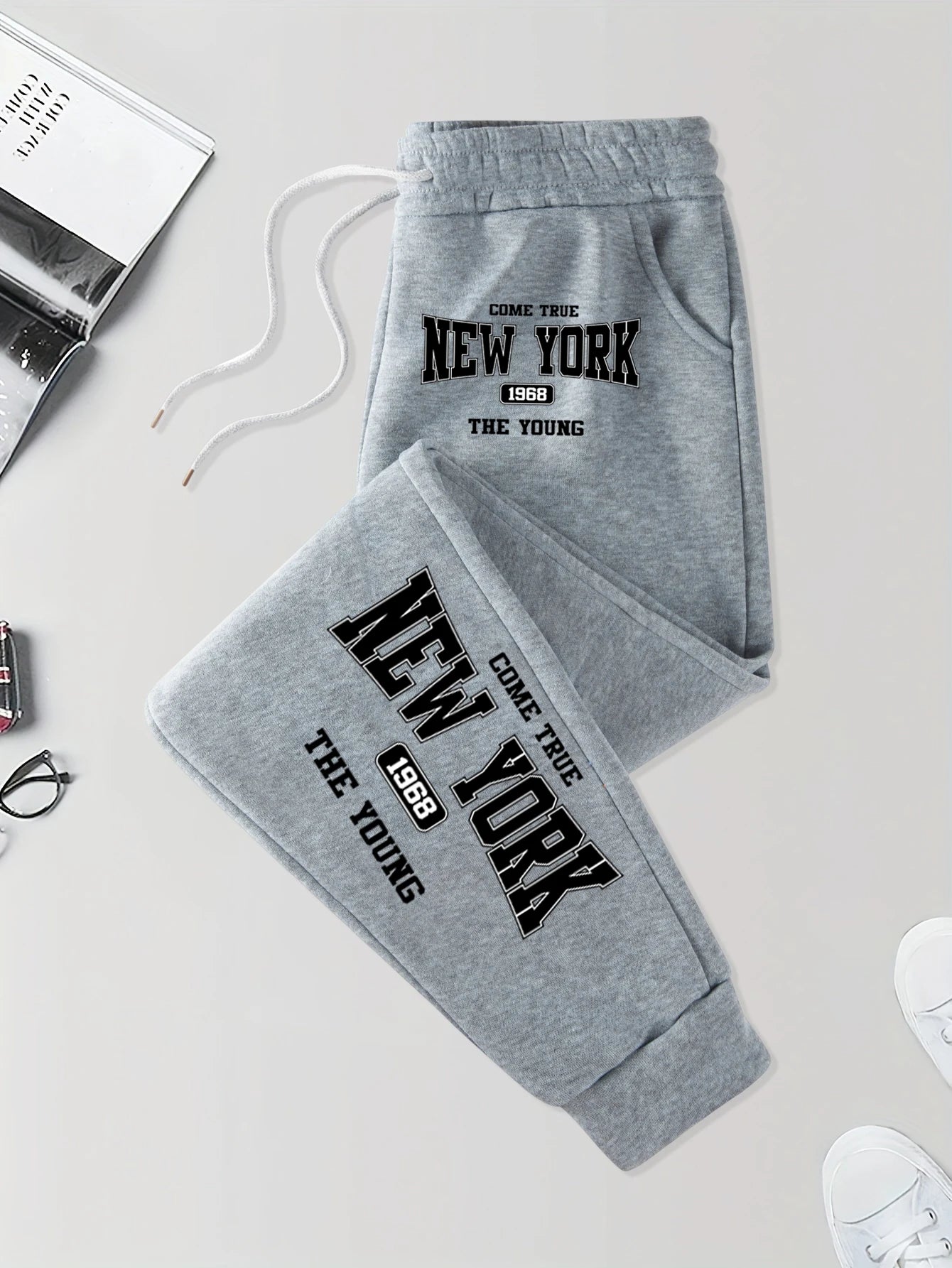 New York The Young Art Letter Print Man Autumn Fashion Sportpants Warm Soft Britches Street Pocket Long Pant Comfy Fleece Pants