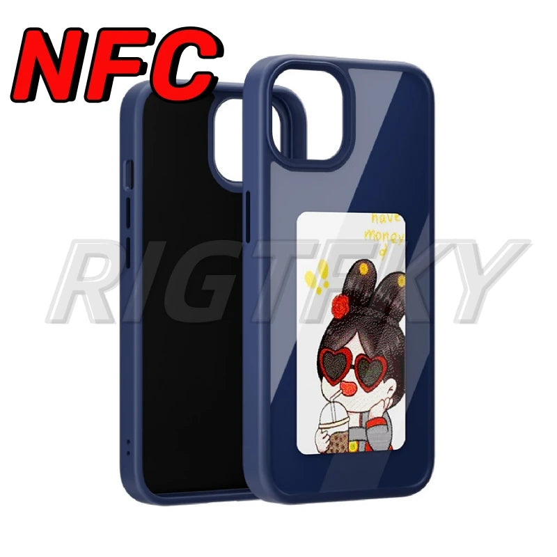 New-tech NFC Function 4 Colors E ink Phone Case For iPhone 16 15 14 13 Pro Max DIY Screen Smart Phone Case Fundas Battery Free