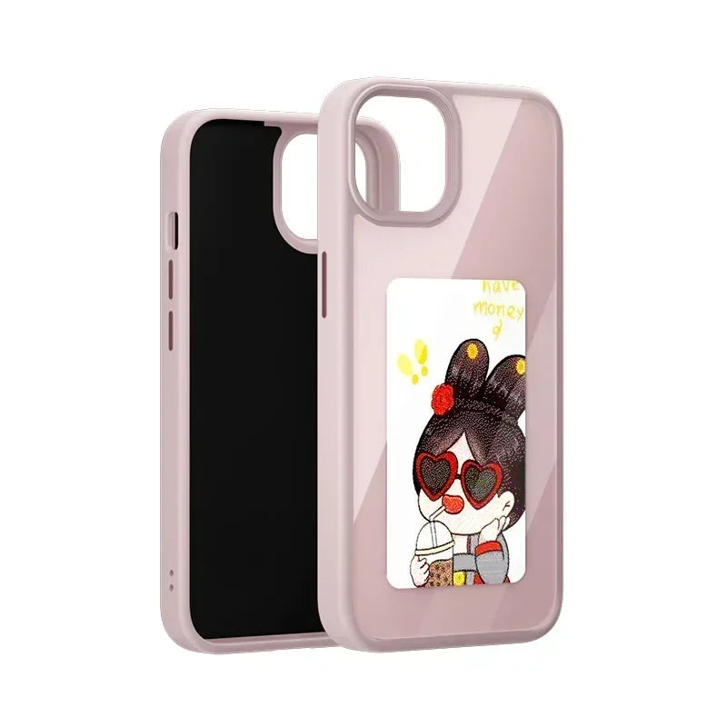 New-tech NFC Function 4 Colors E ink Phone Case For iPhone 16 15 14 13 Pro Max DIY Screen Smart Phone Case Fundas Battery Free