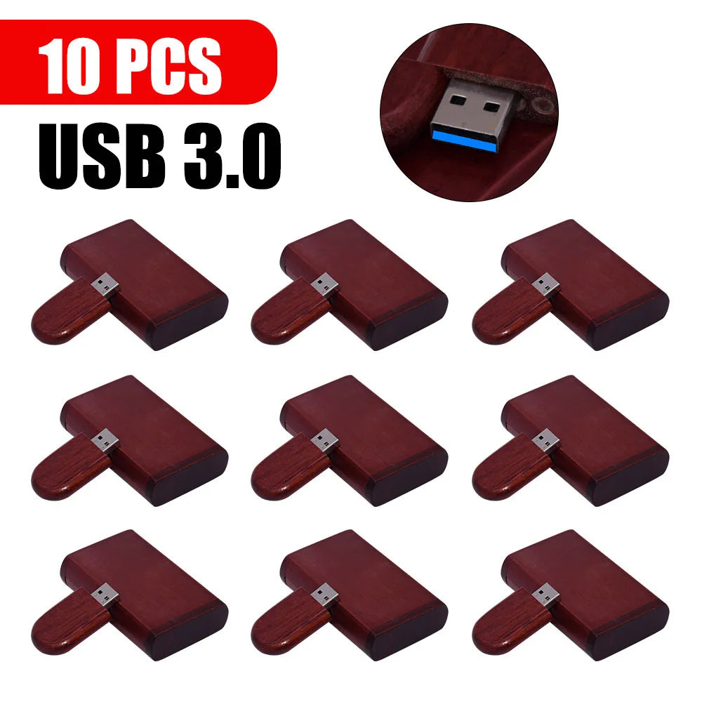 Free Logo 10PCS/LOT Wooden USB 3.0 Flash Drive 128GB High Speed Pen Drive 64GB 32GB Creative Gift Memory Stick U Disk for Laptop