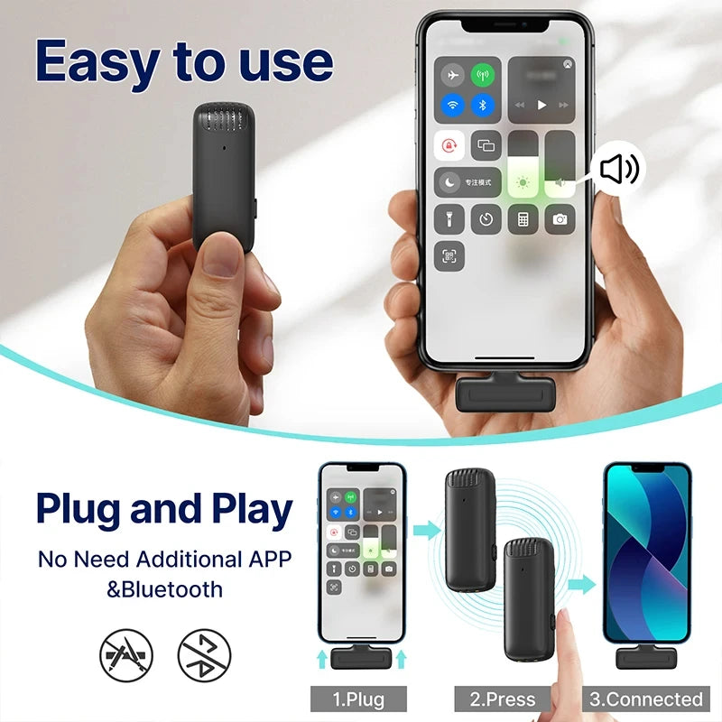 Ulanzi J12 Wireless Lavalier Microphone Lapel Mic Set Short Video Recording Mini Mic For iPhone 16 15 14 Android Live Broadcast