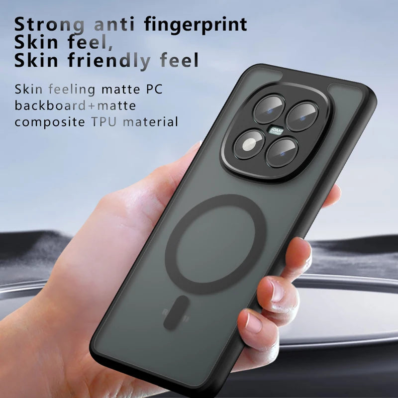 For Xiaomi Redmi Note 15 Pro Plus 5G Case Shockproof Magnetic Matte PC+TPU Anti-fingerprint Translucent Cover for Note15 Pro