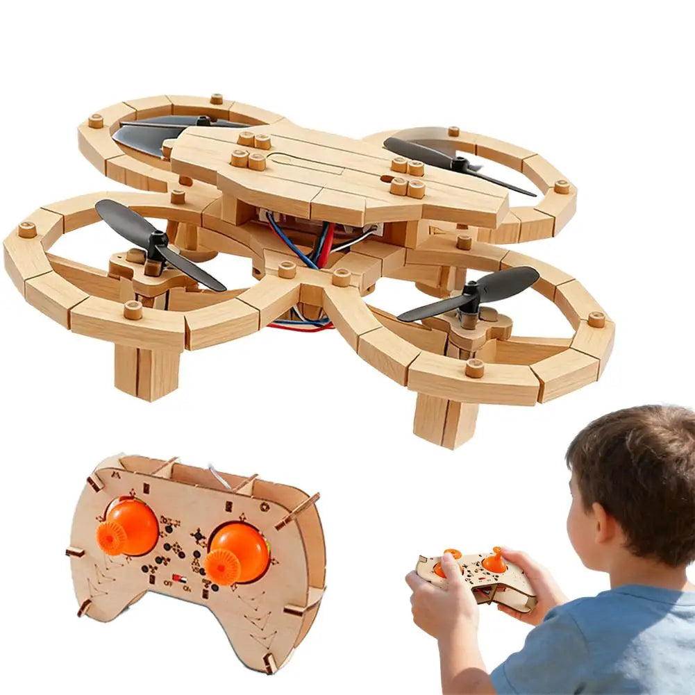 Wooden Assembly DIY Quadcopter With Remote Control Drone Educational Physics Engineering Model Puzzle Assembly Toy Model