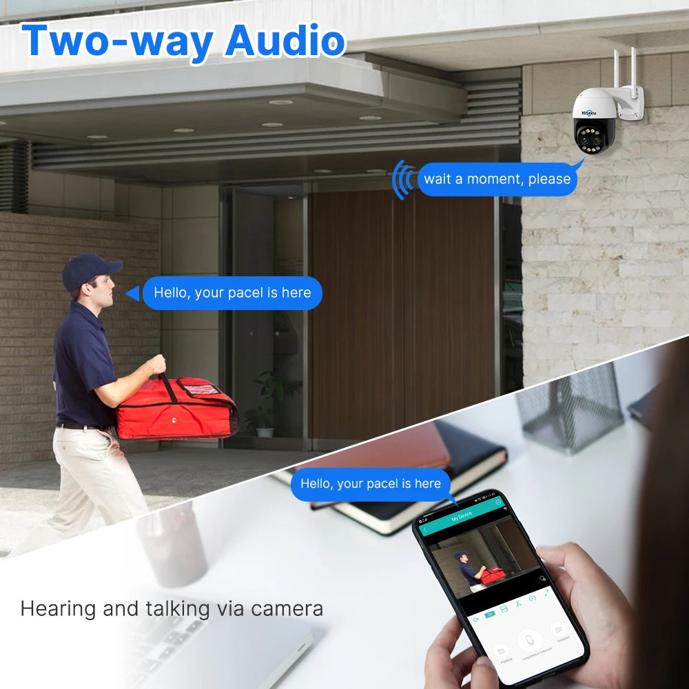 Hiseeu 4K 8MP Dual Lens PTZ Wifi IP Camera 8X Zoom Outdoor HD Full Color Night Vision Human Detection Video Surveillance Cameras