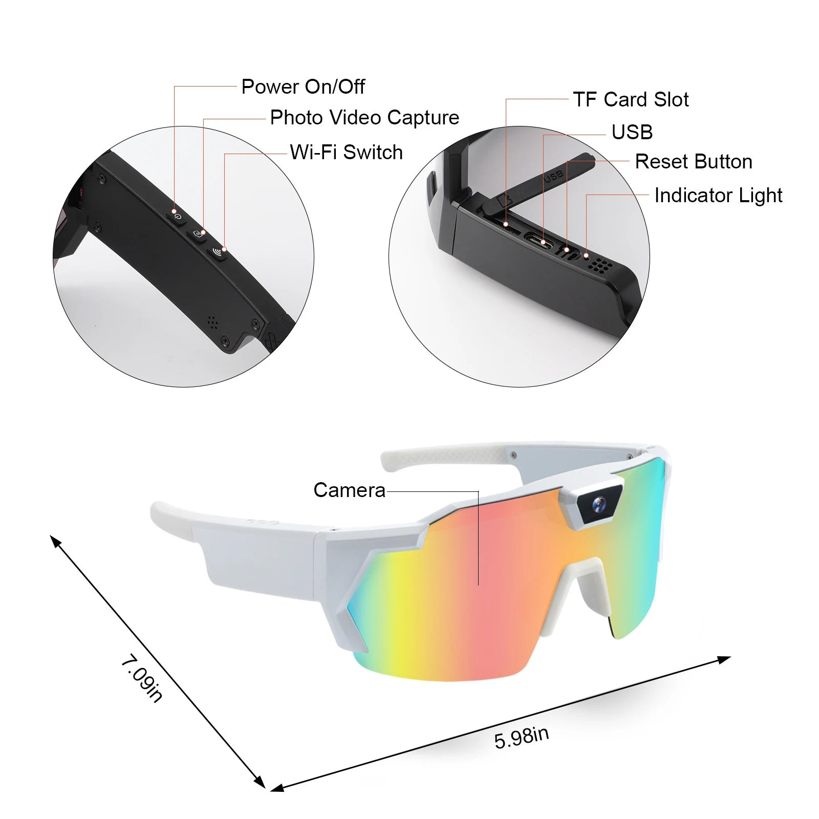Smart Camera Sport Sunglasses & Anti-Glare Lens HD 1080P POV Video Recorder for Cycling Skiing Lightweight Comfortable Goggles