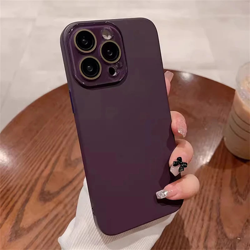 Simple Skin Friendly Matte Full Coverage Lens Protection Case For iPhone 16 15 14 13 12 11 Pro Max Plus Hard PC Shockproof Cover