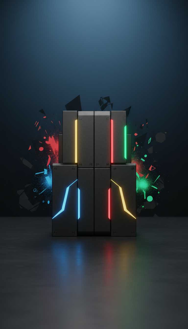 Console modular com detalhes holográficos